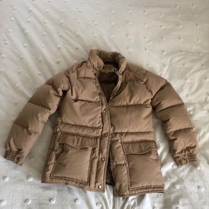 REI vintage tan puffer jacket